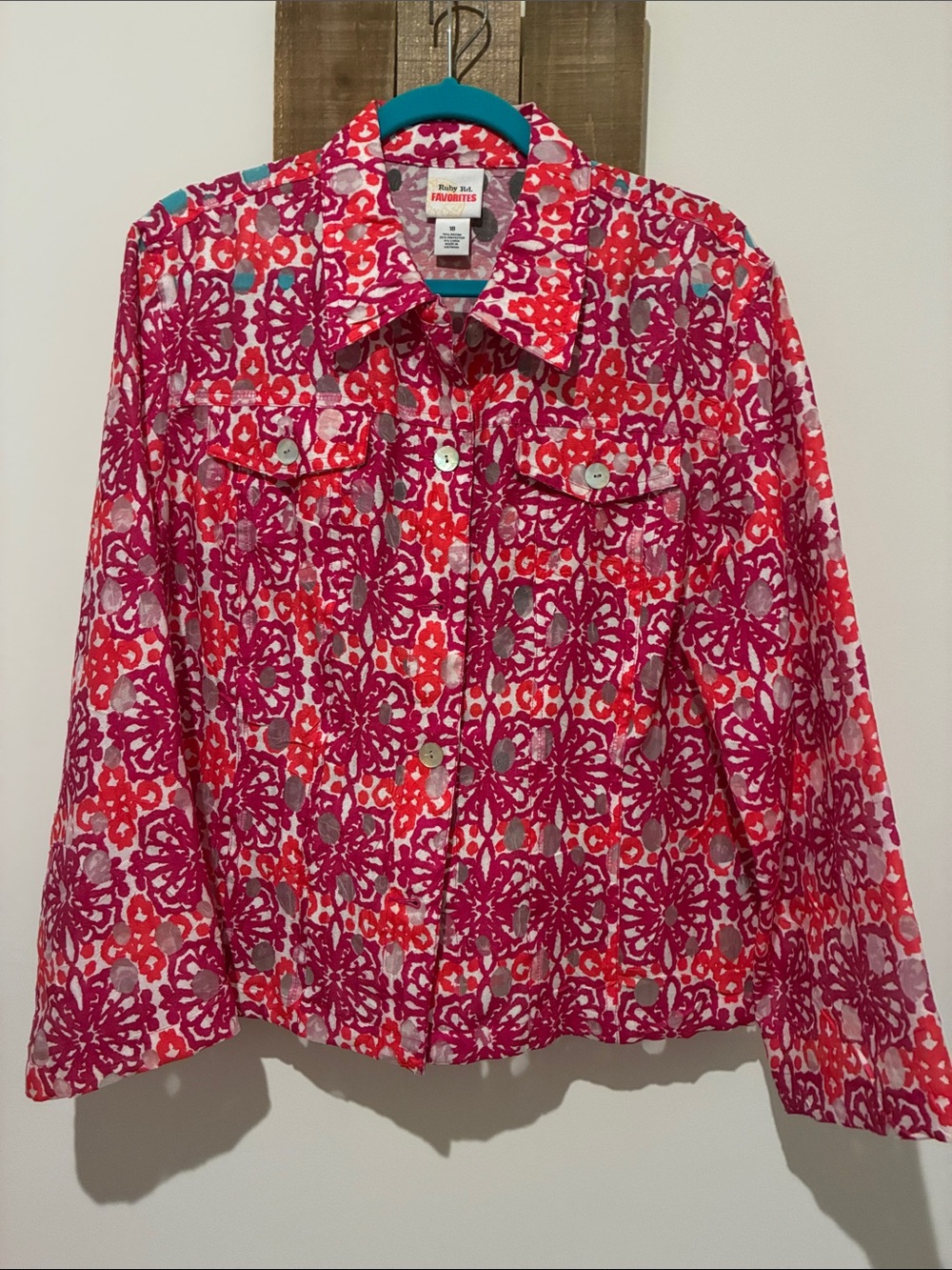 Ruby Rd. Pink & Red Floral Button-Front Jacket